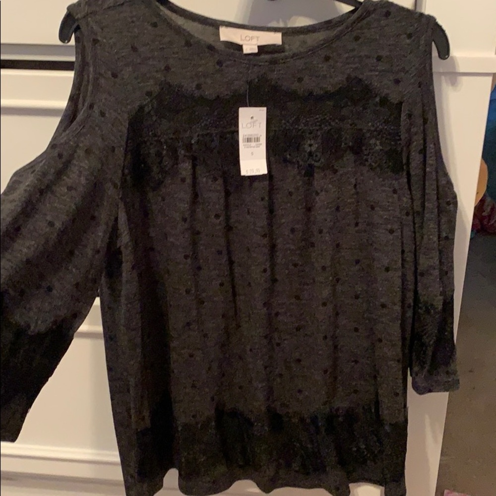 Never worn small loft off the shoulder gray top!
